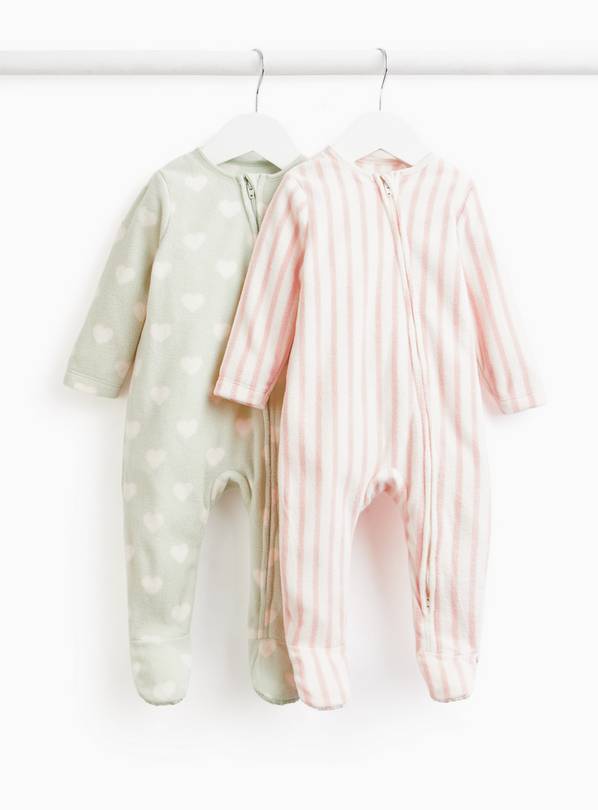 Stripe & Green Heart Sleepsuit 2 Pack  Newborn